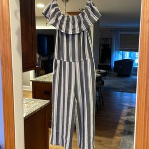 Girls jumpsuit 10/12 Grey With White Stripes
